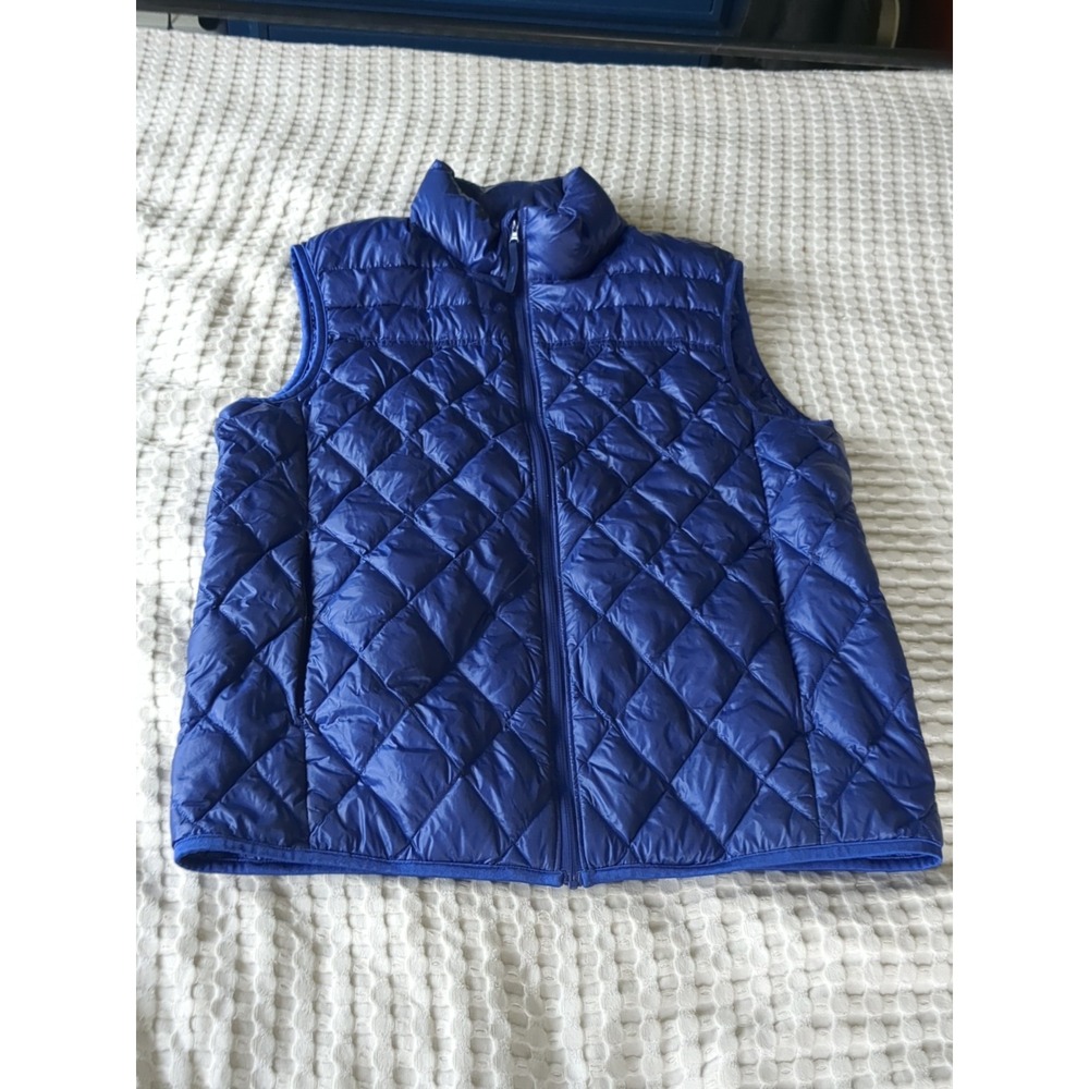Uniqlo Diamond Quilted‎ Down Vest Royal Blue Sz Medium Full Zip Mens